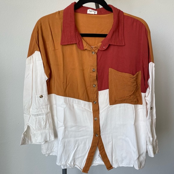 Orange Color-Block Button Up - M - Picture 3 of 7